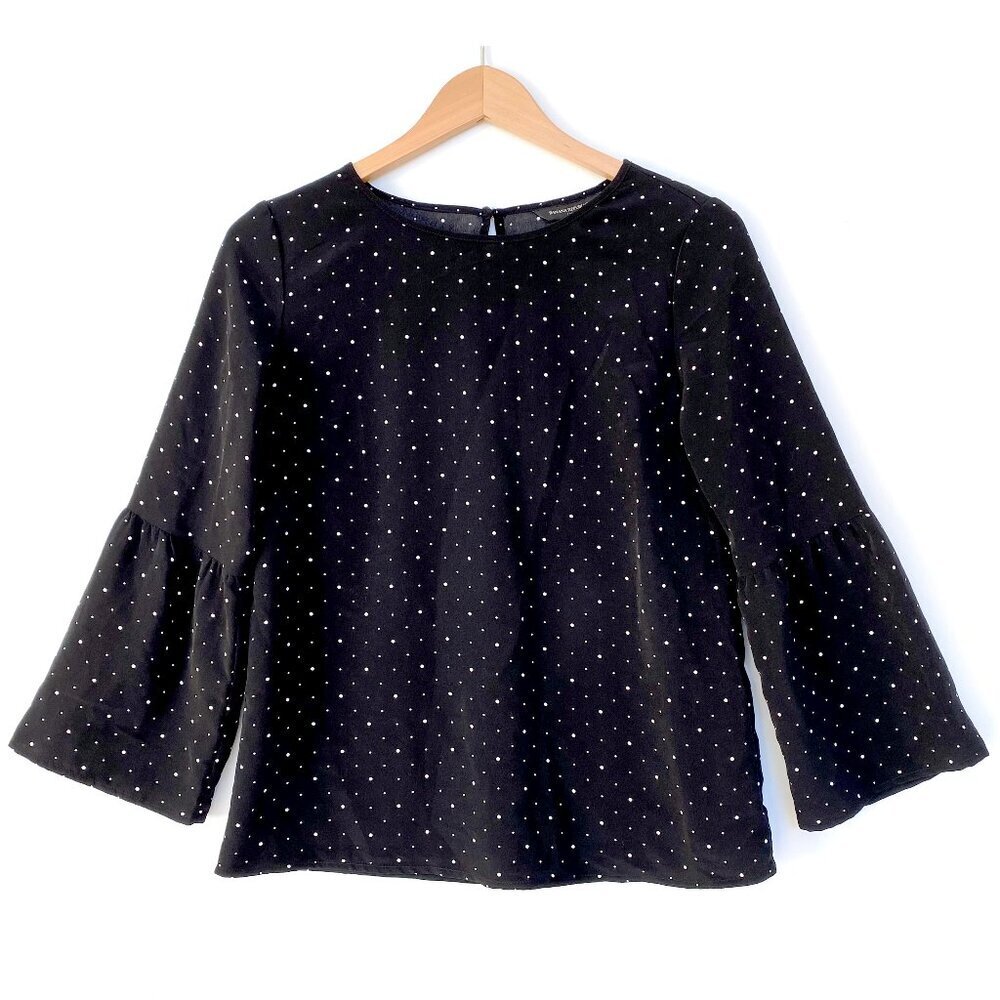 Banana Republic Womens Dot Print Flounce Sleeve Blouse Top Size XS Black